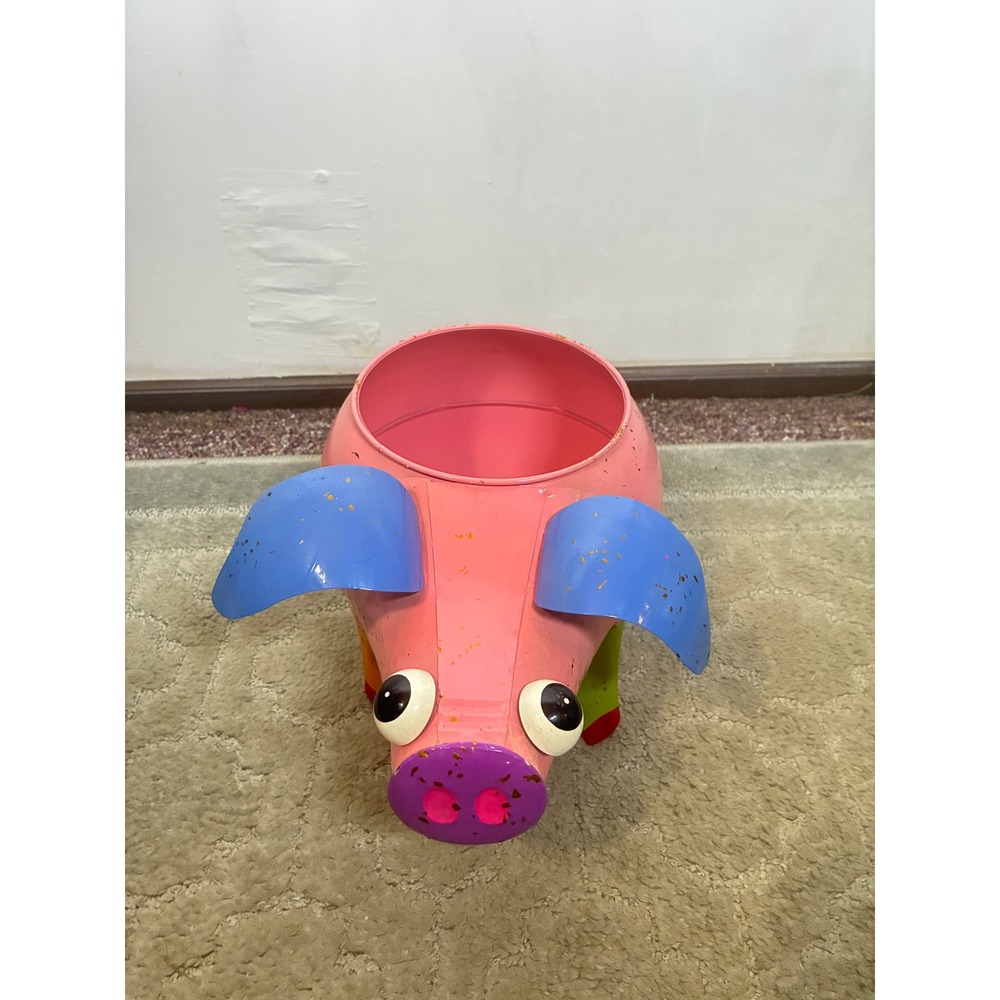 HD Designs Garden Creatures Pink Pig Metal Planter Whimsical Outdoor Decor